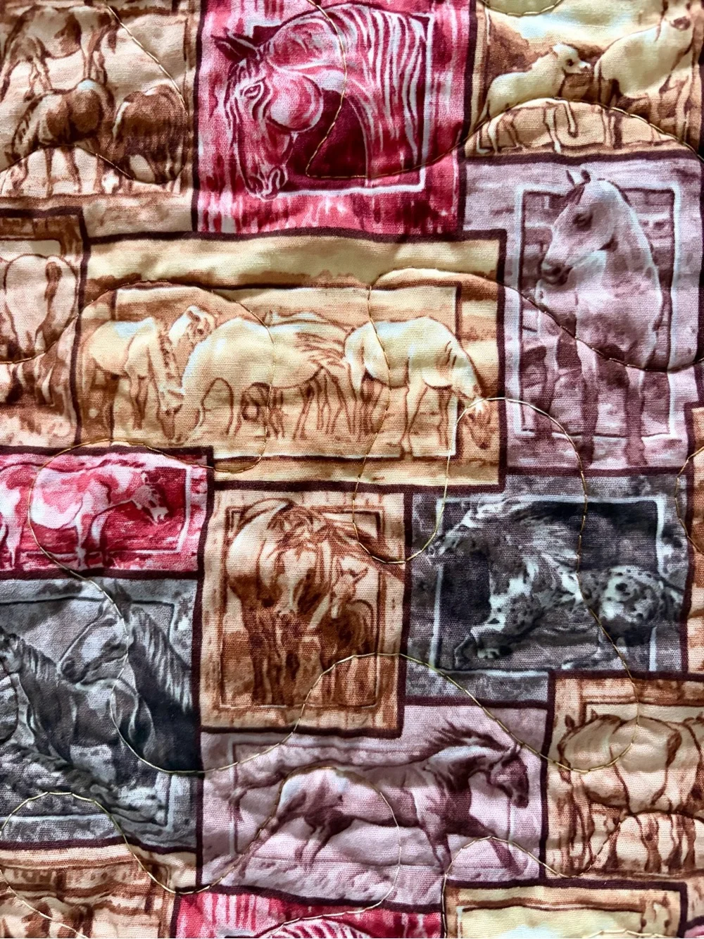 Reversible handcrafted equestrian-themed lap quilt/wall hanging 38x38